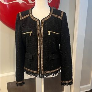 Juicy Couture Black Label Black/Gold & Metallic Tweed ‘Chanel’ Crop Jacket, L